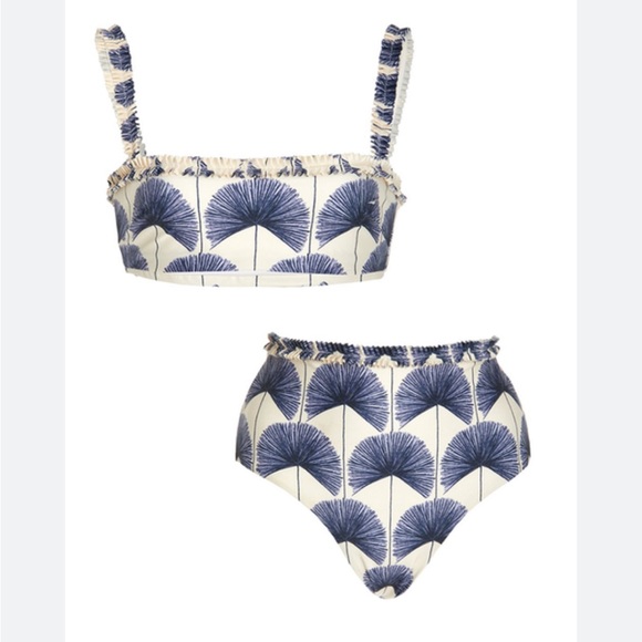 Blue palm leaf high waist bikini set with matching sarong size small never worn - Picture 3 of 9